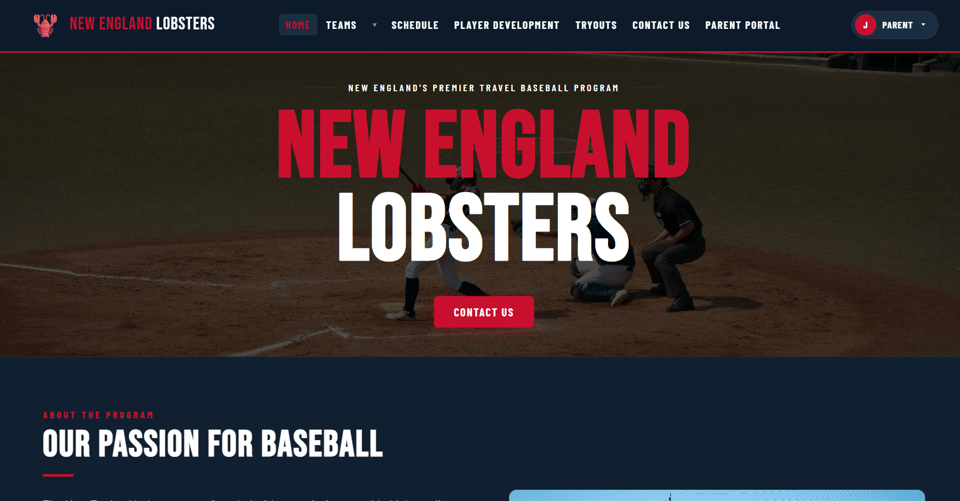 Lobster Baseball website preview